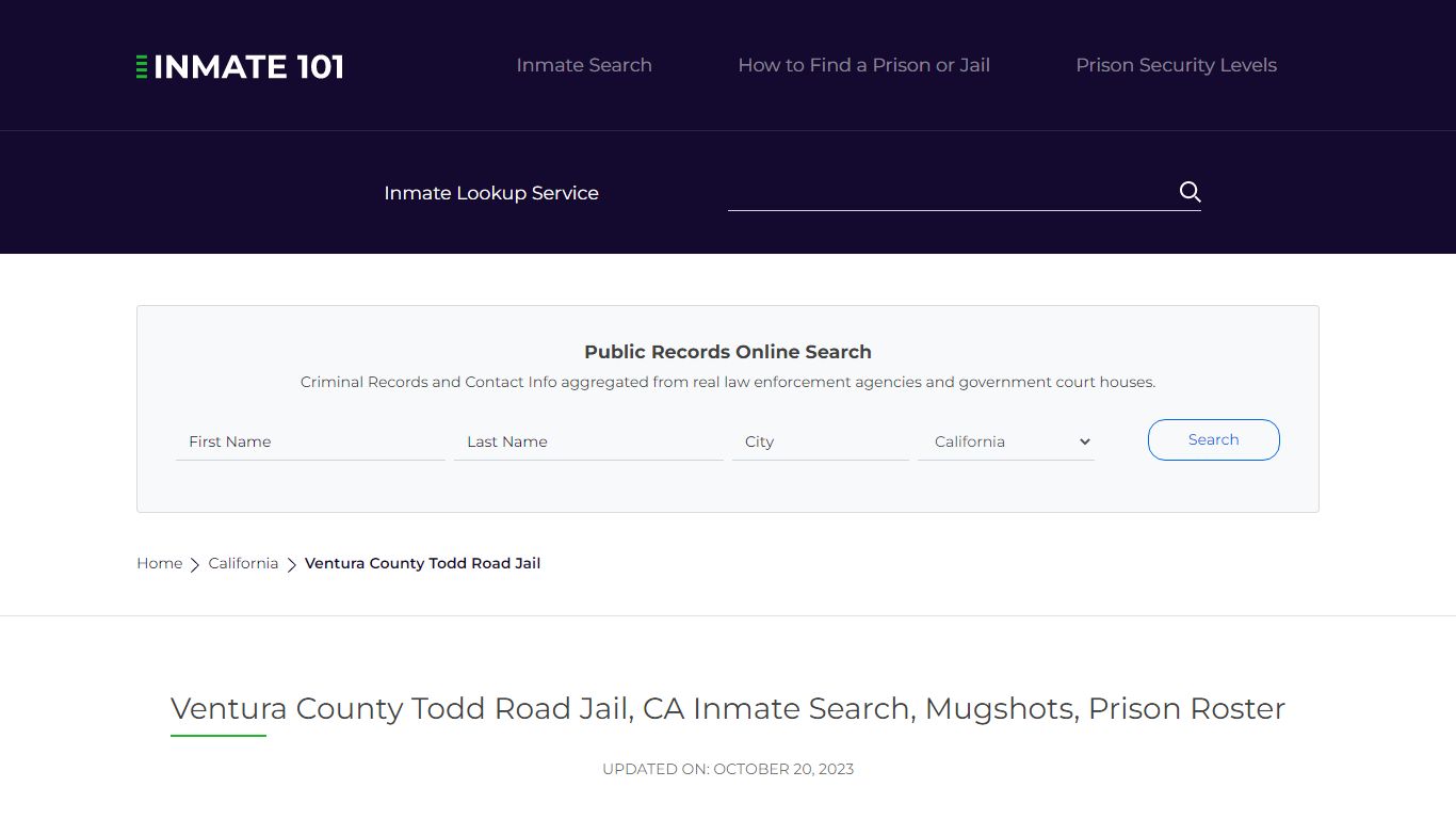 Ventura County Todd Road Jail, CA Inmate Search, Mugshots, Prison ...