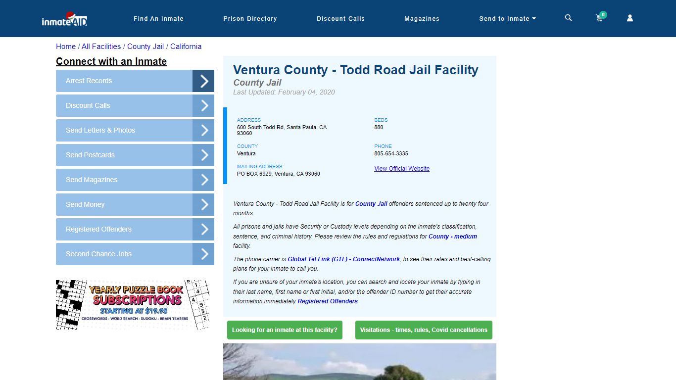 Ventura County - Todd Road Jail Facility - Inmate Locator - Santa Paula, CA